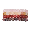 4Pcs Constellation 8mm Round Natural Rhodonite & Rose Quartz & Dyed Jade & Carnelian Beaded Stretch Bracelets for Women BJEW-JB10642-1