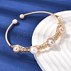 Brass Wire Wrapped Natural Pearl Cuff Bangles for Women BJEW-D453-01G-3