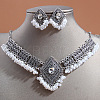 Rhombus Alloy Rhinestone Choker Necklace & Earrings Sets for Women FS-WGAB840-05-1