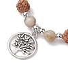 Round Natural Bamboo Leaf Agate & Electroplated Synthetic Non-magnetic Hematite & Natural Rudraksha Beaded Stretch Bracelets BJEW-JB10661-2
