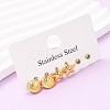 3 Pairs Ocean Series 304 Stainless Steel Starfish & Shell Shape Stud Earrings EJEW-K268-92G-1