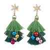 Polycotton Tassels Christmas Tree & Bell Stud Dangle Earring EJEW-JE06076-1