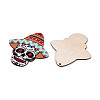 12Pcs UV Single Face Printed Wood Skull Pendant Decorations WOOD-N020-02-3
