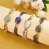 Natural Lapis Lazuli Teardrop Link Braided Bead Bracelet BJEW-SZ0002-54B-5