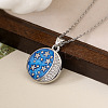 Brass Micro Pave Clear Cubic Zirconia with Blue Enamel Flat Round Pendant Necklaces LS-NJEW-Z088-03P-02-1