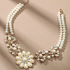 Alloy Crystal Rhinestone Flower Pendant Round Imitation Pearl Double Layer Necklaces for Women FS-WG4730C-01-2