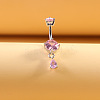 316L Surgical Stainless Steel Pearl Pink Cubic Zirconia Flat Round Curved Barbell Dangle Belly Rings WG4CABC-06-1