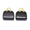 Natural Obsidian Brass Pendants KK-E274-01G-07-3