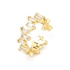 Rectangle Brass Micro Pave Clear Cubic Zirconia Open Cuff Rings for Women RJEW-G343-23G-4