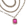 3Pcs Elegant Alloy Fuchsia Rhinestone Rectangle Pendant 3 Layer Necklaces Sets QV2693-2-2
