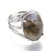 Adjustable Faceted Natural Labradorite Finger Rings RJEW-I068-B04-1-2