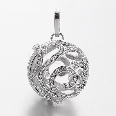 Eco-Friendly Rack Plating Brass Rhinestone Hollow Round Cage Pendants LS-KK-M176-07P-NR-1