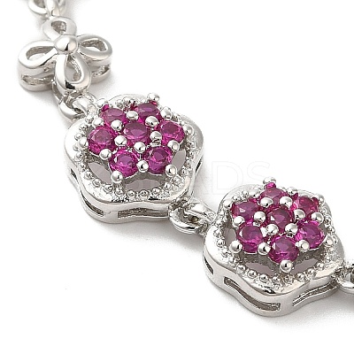 Medium Violet Red Cubic Zirconia Flower Link Bracelet BJEW-M296-03P-1