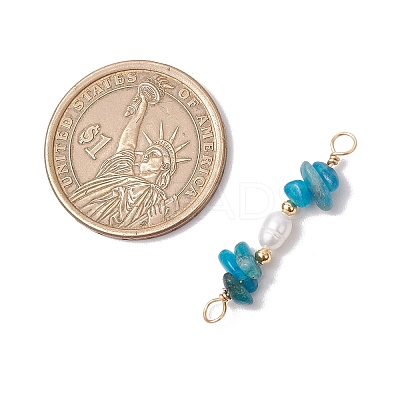 Natural Apatite Chip & Natural Cultured Freshwater Pearl Rice Beaded Connector Charms PALLOY-JF03707-10-1
