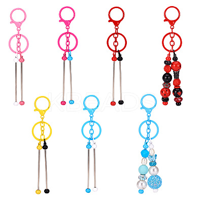 5Pcs 5 Colors Alloy & Iron Beadable Bar Keychain for DIY Crafts Jewelry Making KEYC-TA0001-28-1