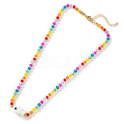Porcelain Fish Pendant Rainbow Color Glass Beaded Necklaces for Friends and Couples KF3974-6-1