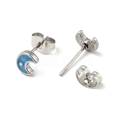 Enamel Crescent Moon with Star Stud Earrings with 316 Surgical Stainless Steel Pins EJEW-A081-05P-1