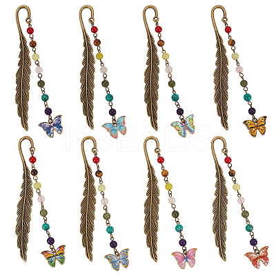 8Pcs 8 Styles Tibetan Style Alloy Hook Bookmarks AJEW-GO00015-1
