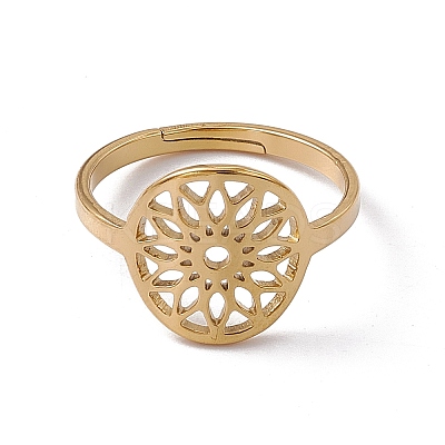 Ion Plating(IP) 201 Stainless Steel Flower Adjustable Ring for Women RJEW-C045-01G-1