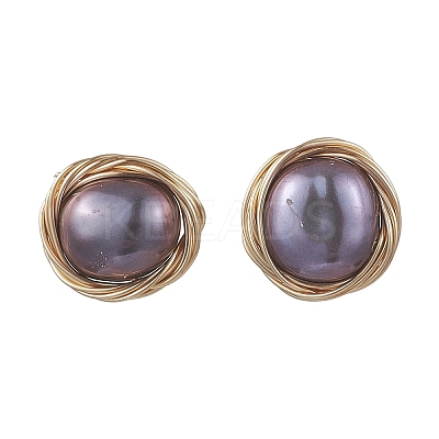 Flat Round Natural Cultured Freshwater Pearl Stud Earrings EJEW-JE06698-1