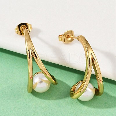 304 Stainless Steel Plastic Imitation Pearl Round Stud Earrings EJEW-M105-08G-1