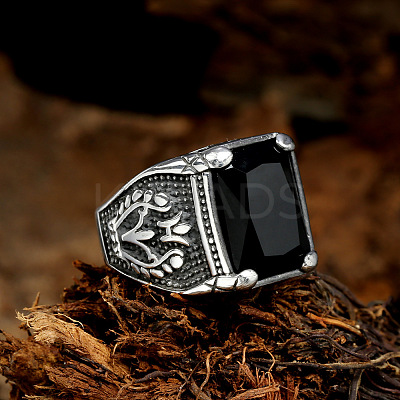 316L Stainless Steel & Cubic Zirconia Men's Vintage Carved Finger Rings FS-WG82D33-15-1