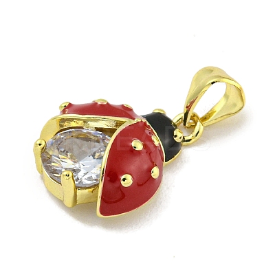 Rack Plating Brass Micro Pave Clear Cubic Zirconia with Enamel Pendant KK-B091-37G-02-1