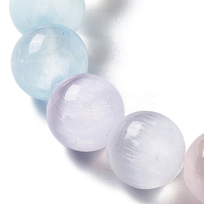 Macaron Color Dyed Natural Selenite Round Beaded Stretch Bracelet LS-BJEW-D024-01A-1