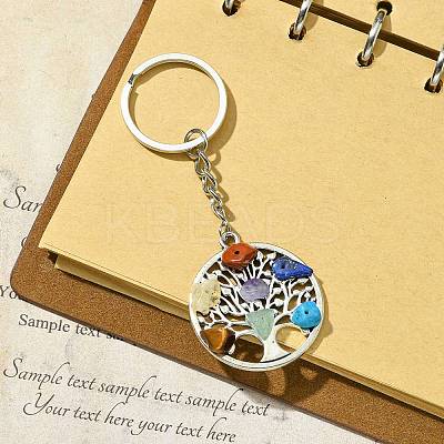 Alloy with Natural & Synthetic Mixed Gemstone Chip Pendant Keychain KEYC-JKC00640-01-1