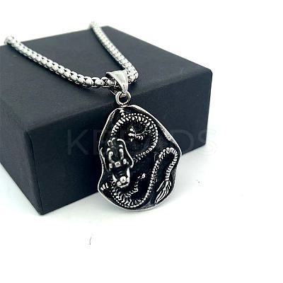 Vintage Punk 304 Stainless Steel Dragon Pendant Necklaces for Men GS6470-1