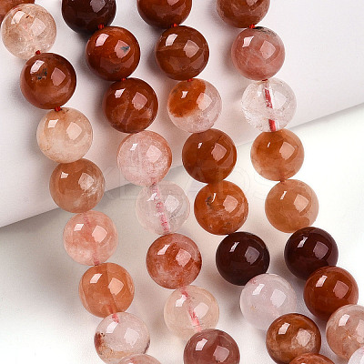 Natural Red Hematoid Quartz Beads Strands G-T140-8mm-01-1