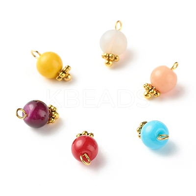 Imitation Jade Round Glass Beads Charms PALLOY-JF01142-1
