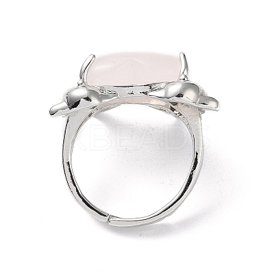 Natural Rose Quartz Dolphin & Heart Adjustable Rings RJEW-K241-02P-01-1