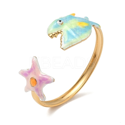 Ocean 304 Stainless Steel Enamel Cuff Bangles for Women BJEW-F518-02E-G-1