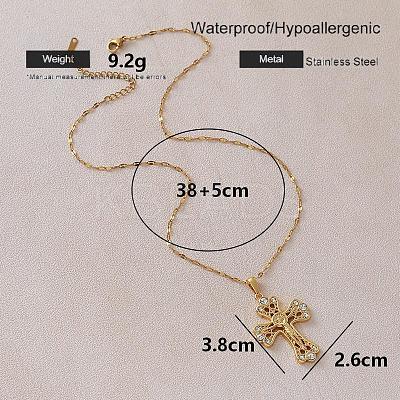Vintage 304 tainless Steel Clear Glass Religion Jesus Cross Pendant Necklaces for Women EK1005-1