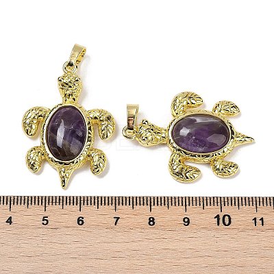 Natural Amethyst & Brass Pendants KK-F887-01G-13-1