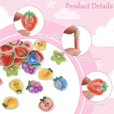20Pcs 10 Styles Cherry/Pear/Lemon/Grape/Blueberry/Peach/Apple/Watermelon/Fruit Transparent Epoxy Resin Decoden Cabochons RESI-FS0001-93-1