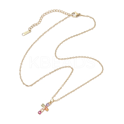 Brass Pave Colorful Cubic Zirconia Cross Pendant 304 Stainless Steel Cable Chain Necklaces for Women NJEW-JN05358-1