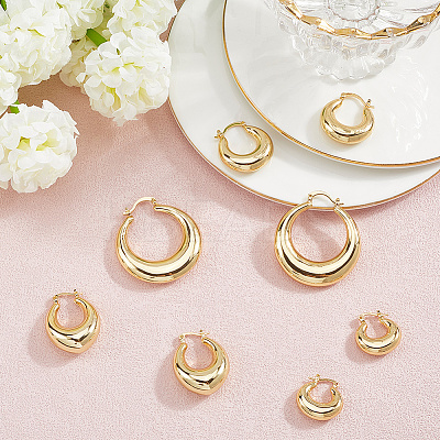 4 Pairs 4 Styles Rack Plating Brass Chunky Hoop Earrings for Women EJEW-BBC0001-94-1