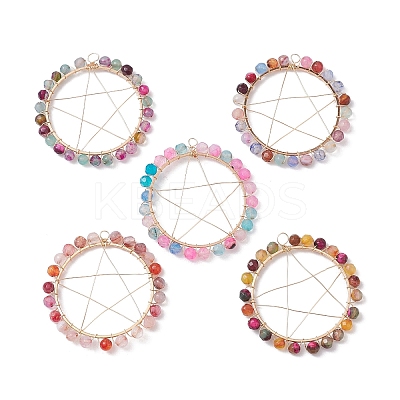 Natural Agate Dyed & Heated Faceted Round Beaded Pendants PALLOY-JF02580-1