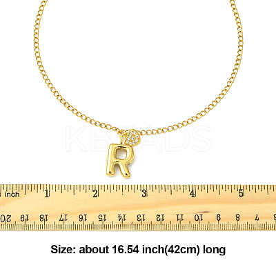 304 Stainless Steel Clear Cubic Zirconia Heart & Letter Pendant Curb Chain Necklaces for Women NJEW-FS00012-27A-1