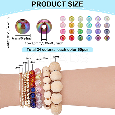 1440Pcs 24 Colors Transparent Acrylic Beads MACR-PH0001-98-1