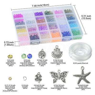 DIY Round Glass Imitation Opalite Beads & Alloy Pendants Bracelets Making Kits DIY-FS0006-39-1