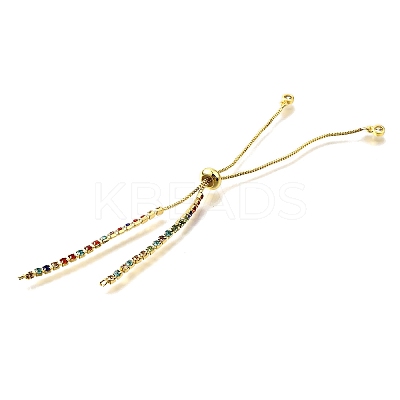 Adjustable Brass Colorful Cubic Zirconia Slider Bracelet Making KK-L230-15G-01-1