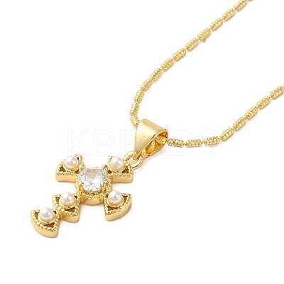 Brass Pave Clear Cubic Zirconia Cross Pendant Necklaces for Women NJEW-K381-04G-1