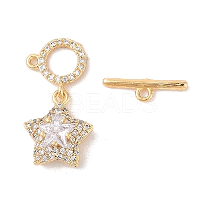 Golden Brass Micro Pave Clear Cubic Zirconia Toggle Clasps KK-B100-040G-01-1