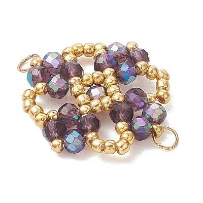 Electroplate Glass Beaded Flower Connector Charms PALLOY-MZ01297-01-1