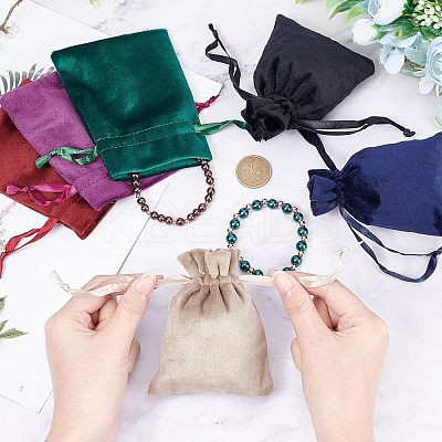 12Pcs 6 Colors Velvet Bags Drawstring Jewelry Pouches TP-NB0001-24-1