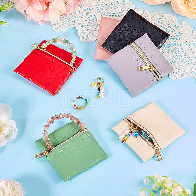 6Pcs 6 Colors Imitation Leather Jewelry Storage Zipper Bags ABAG-TA0001-66A-1
