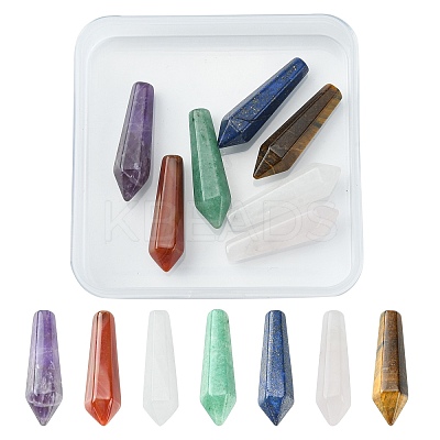 7Pcs 7 Styles Natural Mixed Gemstone Pointed Beads G-FS0005-53-1